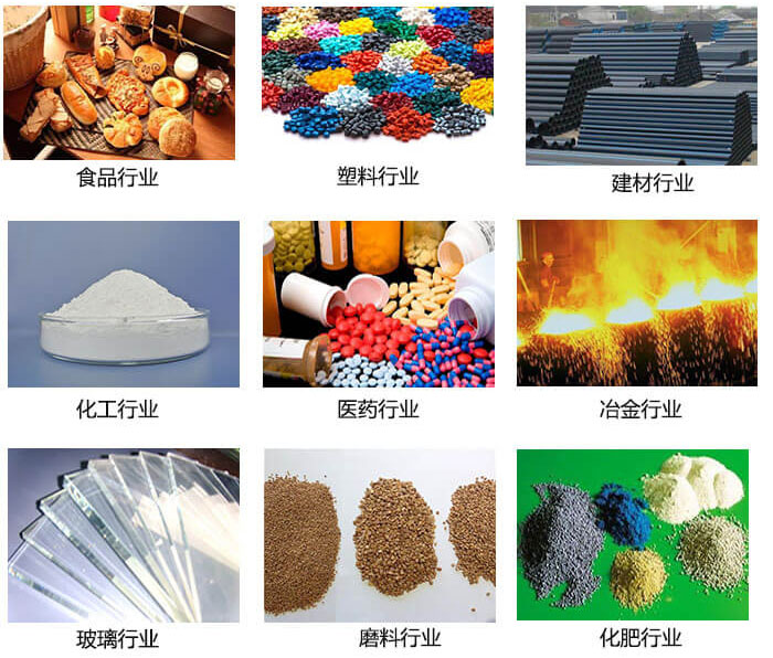  方形振動(dòng)篩適用行業(yè)：食品，塑料，建材，化工，醫(yī)藥等行業(yè)展示圖 